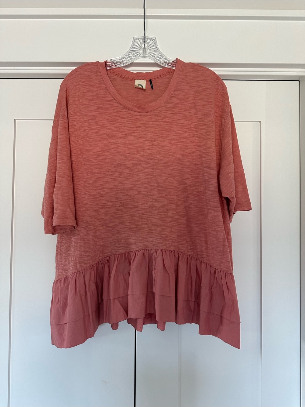 Anthropologie Rose Ruffle-Hem Short Sleeve Tunic
